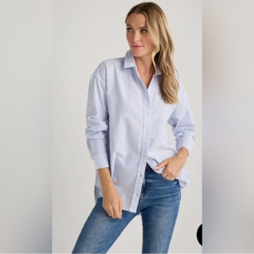 Beach lunch lounge Striped Tunic in Multi Colorblock Mix striped buttondown